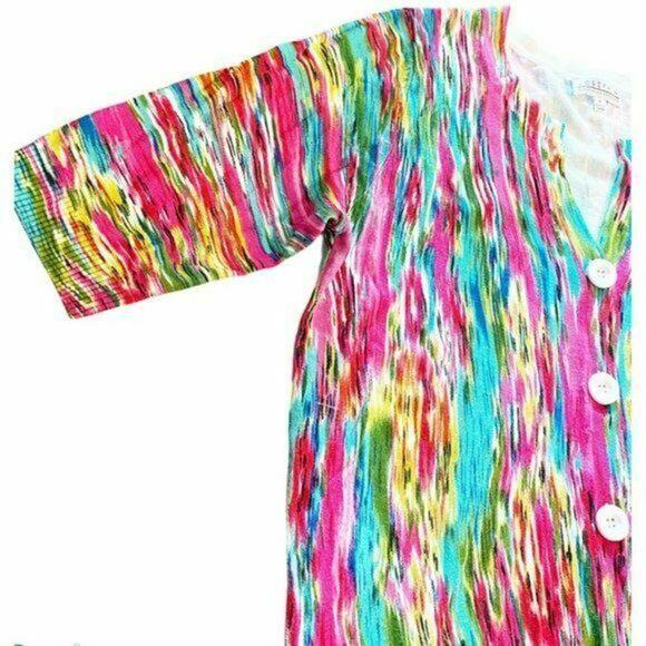 JOSEPH A short sleeve Button Front cardigan tropical pink green sz m - Picture 4 of 9
